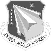 A shield-shaped emblem featuring a stylized starburst and a jet, with "Air Force Research Laboratory" written below.