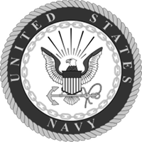 The United States Navy emblem features an eagle, shield, and anchor within a circular border.